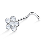 Flower Gem Shaped Silver Curved Nose Stud NSKB-11s